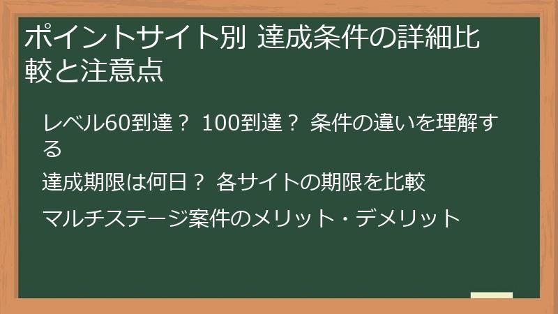 ポイントサイト別 達成条件の詳細比較と注意点